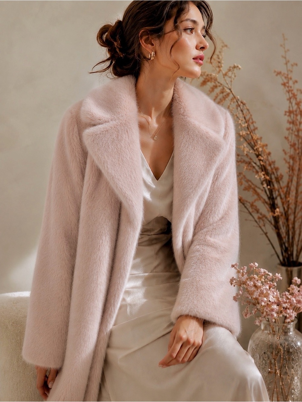 Zara Blush Pink Faux Fur Coat NWT Size S